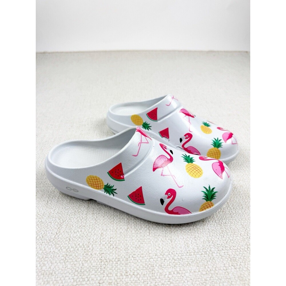 Oofos OOcloog  Womens 8 Slip On Limited Tropical Flamingo Fruit Recovery Clogs